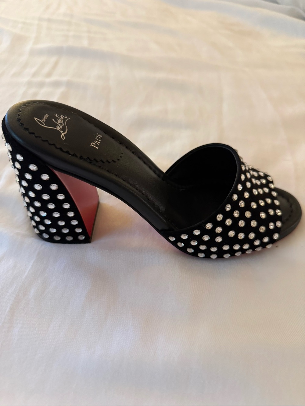 Christian Louboutin Black Crystal-Stud Slide Mules with Red Sole - Picture 3 of 7